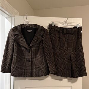 Ann Taylor Brown Houndstooth A-Line Skirt